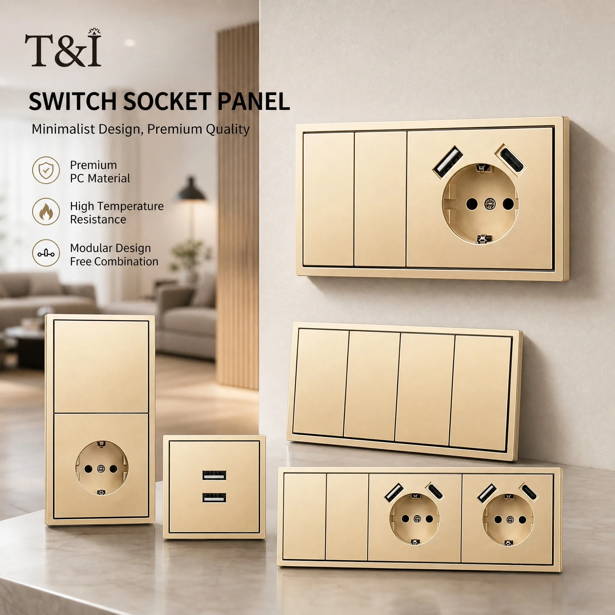 tomada-eletrica-embutida-padrao-europeu-16a-250v-com-carregamento-usb-tipo-c-interruptor-de-1-2-gangue-painel-dourado-80x80mm-para-padrao-europeu