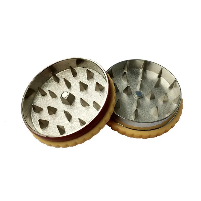 2 Layers Hamburg Metal Dry Herb Grinder Creative 56mm Biscuit Manual Tobacco Crusher for Smoking Pipe Grass Smoke Accessories