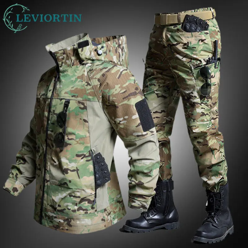 Lightweight Tactical Suit for Men Wind & Water Resistant Loose Spliced WorkwearJackets Military Outdoor Hiking Climbing Outfit