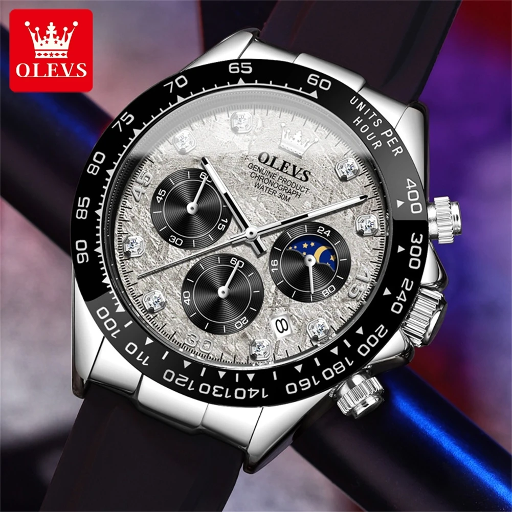 OLEVS Luxury Brand Quartz Watch for Men Waterproof Luminous Moon Phase Hour Men\'s Watch Chronograph Sport Wristwatch Moonswatch