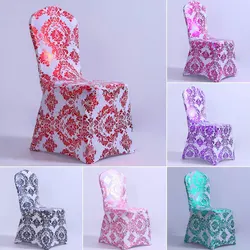 Bronzing Gold Printed Chair Cover Stretch Spandex Universal Wedding Chair Covers For Restaurant Banquet Hotel Dining Party