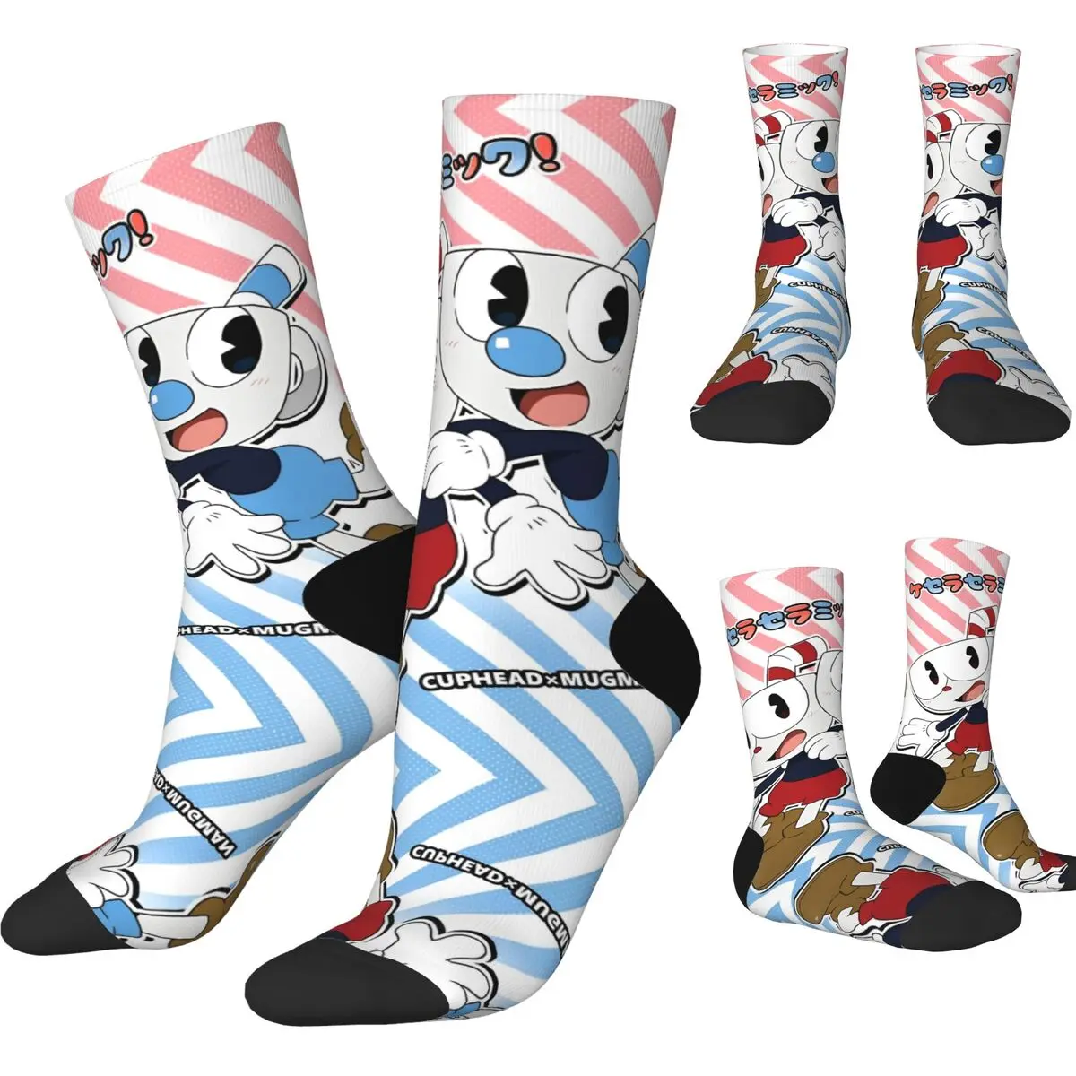 Cuphead Mugman Video Game Socks Men's Women's Casual Socks Harajuku Spring Summer Autumn Winter Middle Tube Stockings Gifts