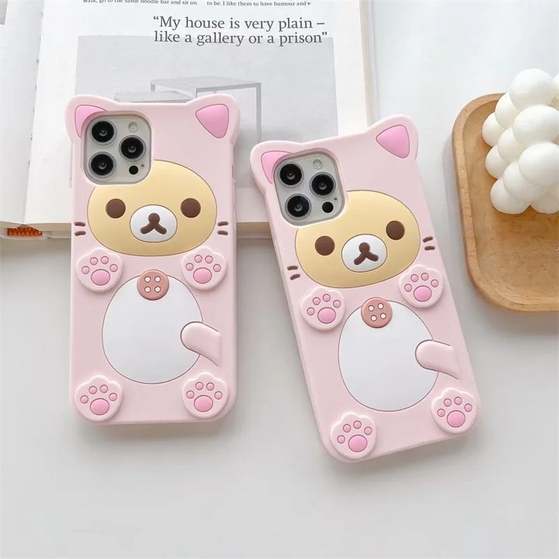 آيفون 17 16 15 برو ماكس 14 13 12 11 X Xs XR 7 8 Plus 6s 5s SE لطيف Rilakkuma الدب كيتي القط باو جراب هاتف غطاء سيليكون