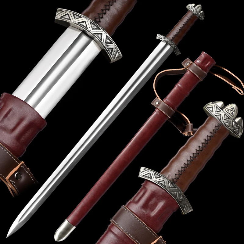 Medieval Viking Sword with Leather Wrapped Scabbard 5160 High Carbon Steel Handmade Full Size Ready Training European Swords