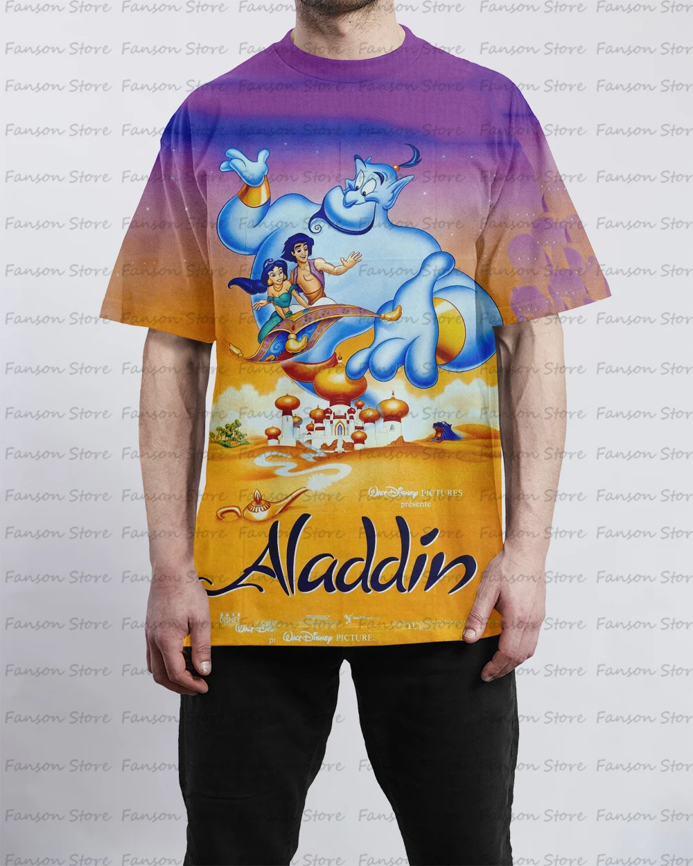 Aladdin 2024 Summer New Men's 3D print O-neck cartoon T-shirt Couple Fashion Sports Children's Short sleeved Top