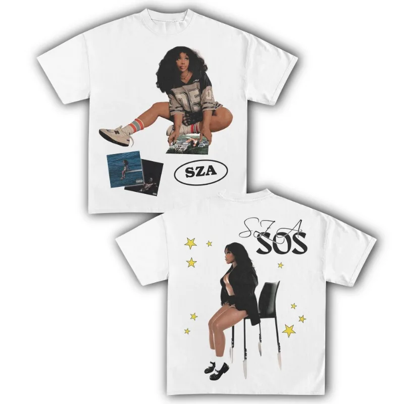 SZA SOS Singer Music Collection Cotton T-shirt Women Unisex Fans Essentials Short Sleeve Retro Tops Summer Vintage Print Tees