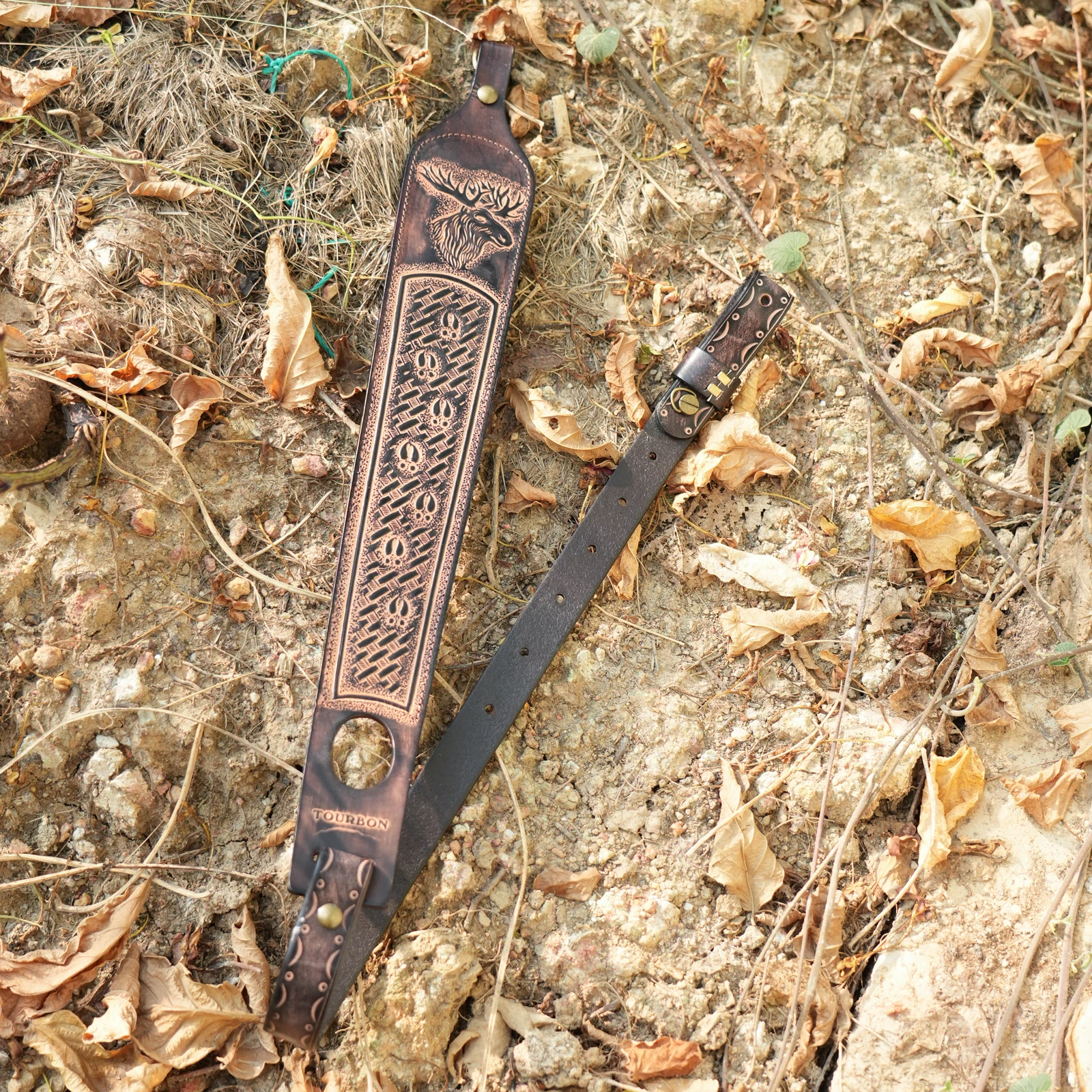 Tourbon Vintage Leder Gewehrriemen, Rutschfester Gewehr-Schultergurt, Verstellbare Länge 105cm, Fingerstütze, Jagdzubehör – Detail 22