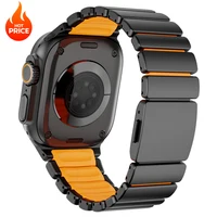 Correa magnética de silicona de titanio para Apple Watch Ultra 3/2 49mm Series 11 10 46mm banda de Metal para Iwatch 9 8 7 45mm 6 SE 5 44mm