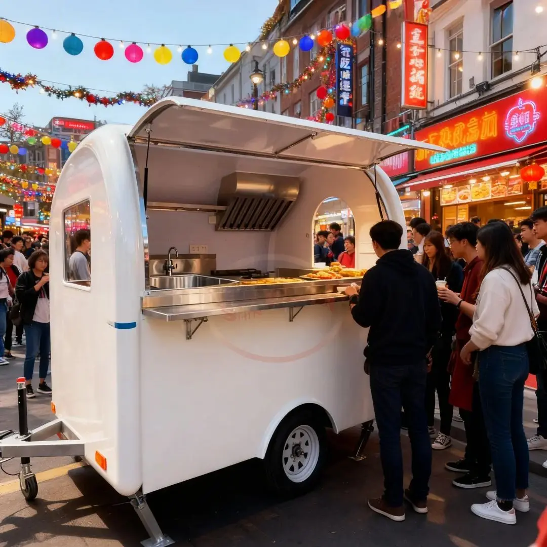 

Fast Food Delivery Truck Mobile Full Kitchen Snack Factory Trailer with Toilet Towable Food Service Unit