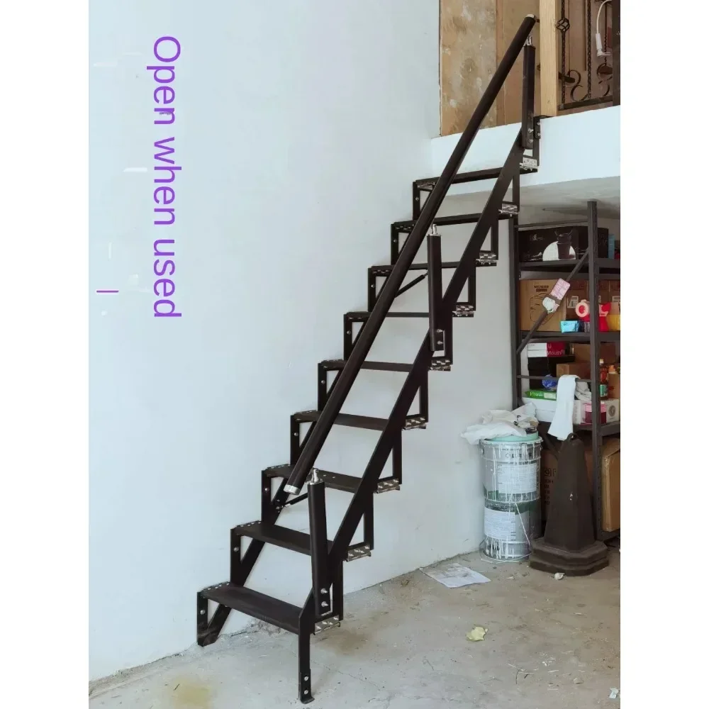 Home attic folding ladder, wall-mounted folding ladder, side wall telescopic ladder, outdoor attic