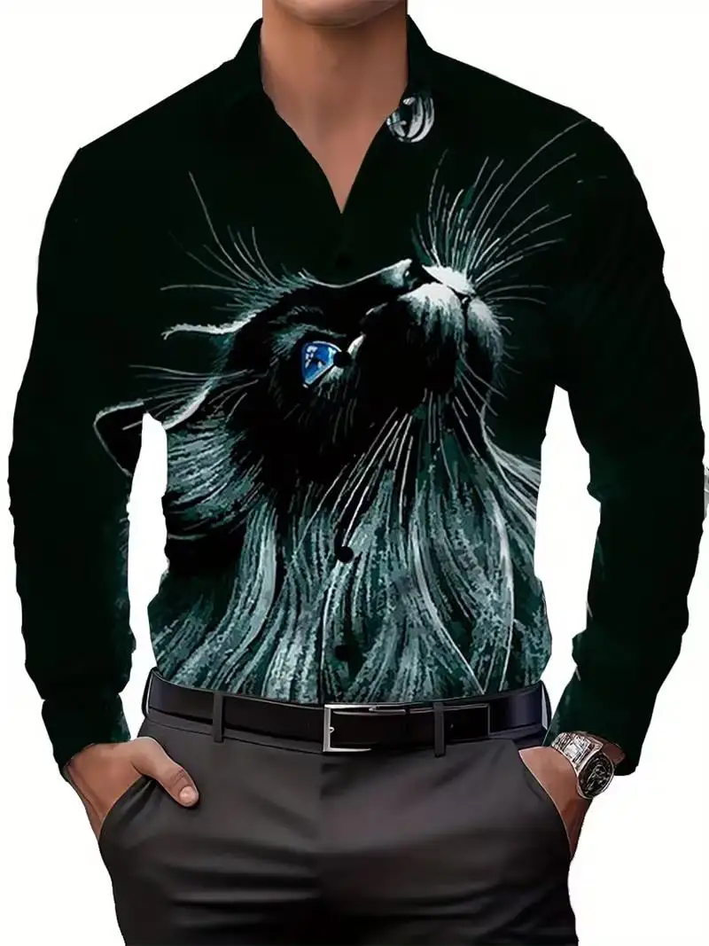 Men's Shirt Vintage Tattoo Floral Patchwork Print Long Sleeve Button Down Shirts Turn Collar Street Fashion Tops Men Clothing