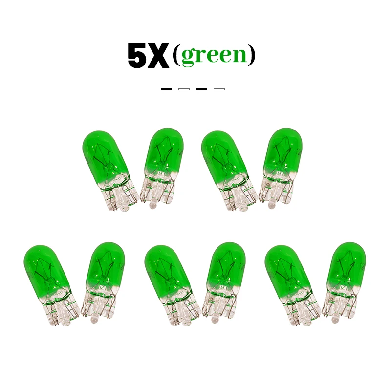 10 Pcs 501 W5W XENON T10 Glass 12V 5W W2.1x9.5d Single Filament Multiple Colour Car Bulb Lamp Violet Amber Blue Clear Red Green