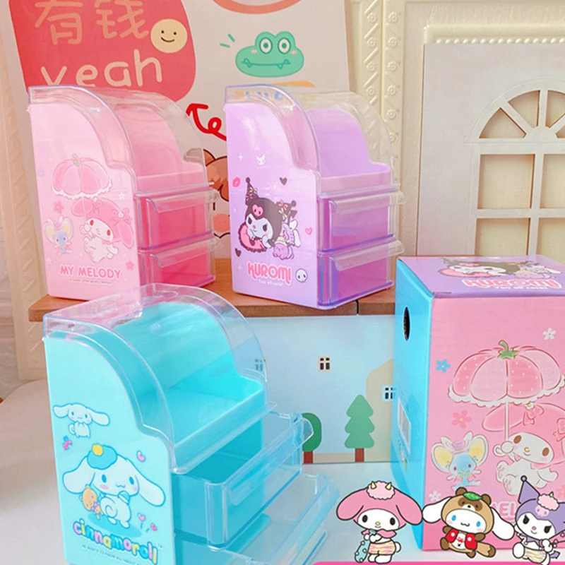 

Sweet New Sanrio My Melody Cinnamoroll Anime Kawaii Desktop Storage Box Cute Kuromi Drawer Jewelry Case Storage Shelf Kids Toys