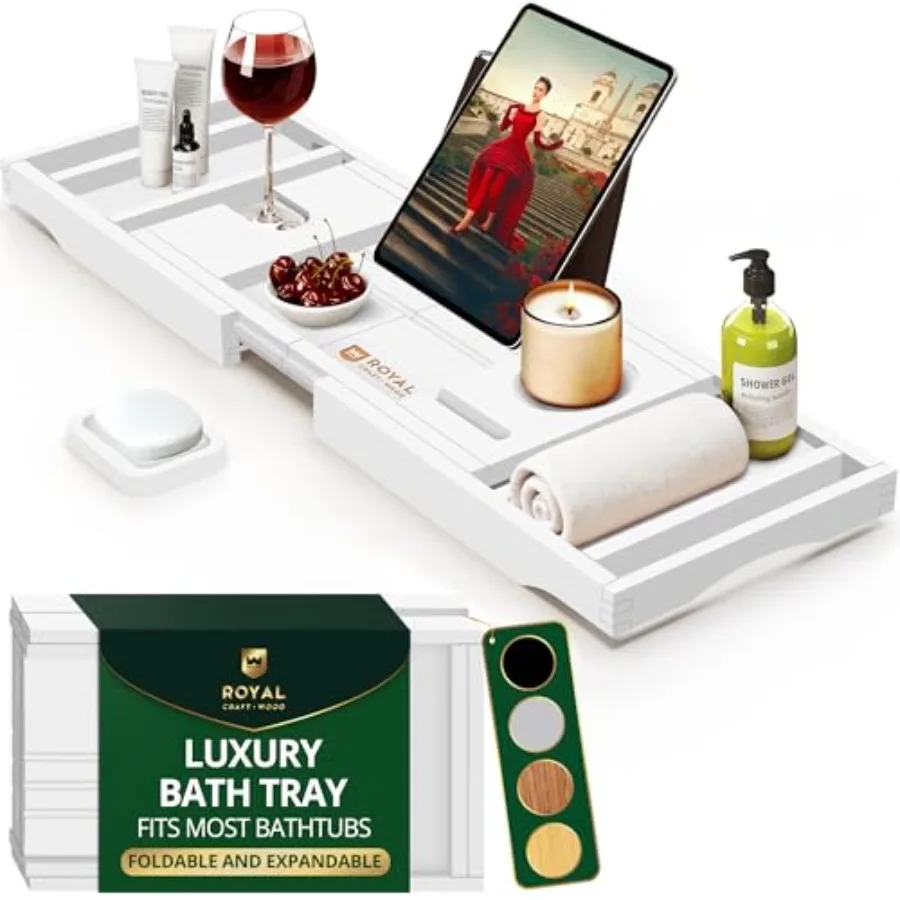 

Premium Foldable Bathtub Tray Caddy - Wood Bath Tray for Tub, Bamboo Shelf, Expandable Bath Table Trays, Bathtub and Bathroom A