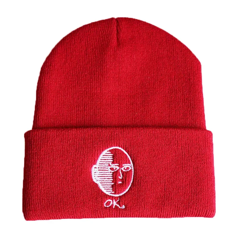 One Punch-man Anime Cotton Casual Beanies For Men Women Knitted Winter Hat Solid Color Hip-hop Skullies Hat Unisex Cap