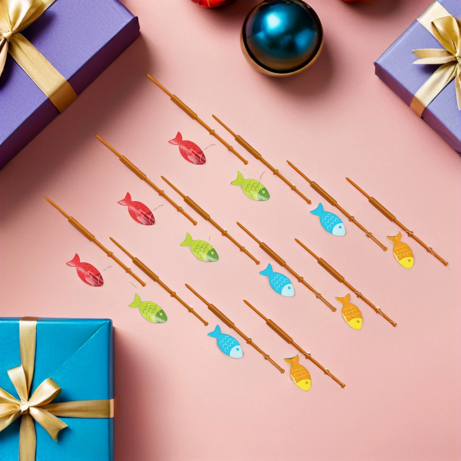 

12Pcs Mini Fishing Pole Decors Creative Cake Toppers Bright Colors Party Picks Decorations Fishing Cake Decorations