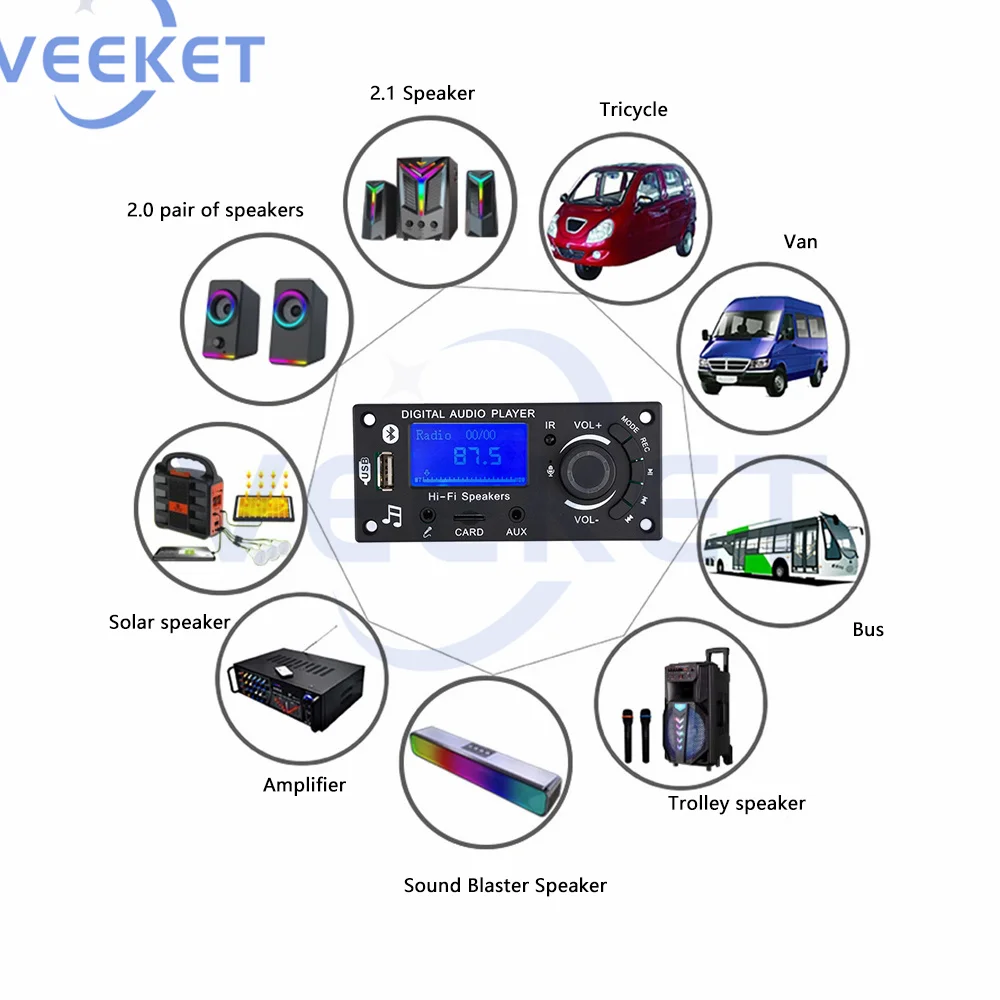 12V LCD Display Mp3 Decoding Board Bluetooth 5.0 Module Car Audio Motherboard With FM Radio Support Lossless Formats