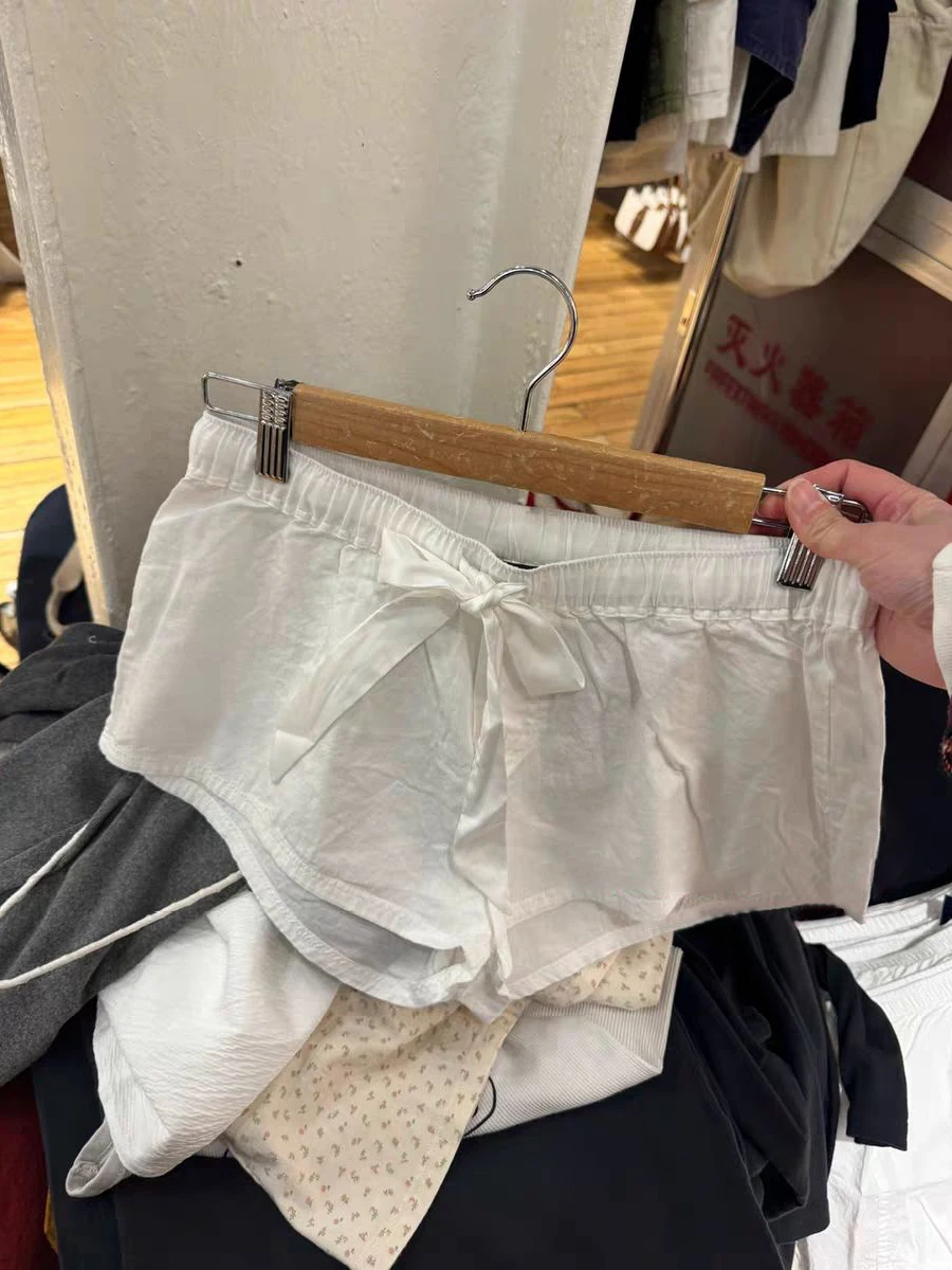 Pantaloncini dritti con coulisse bianchi Bottoni estivi da donna Pantaloni corti in cotone elastico in vita Pantaloncini dolci Intimo per la casa Nuovo Y2k