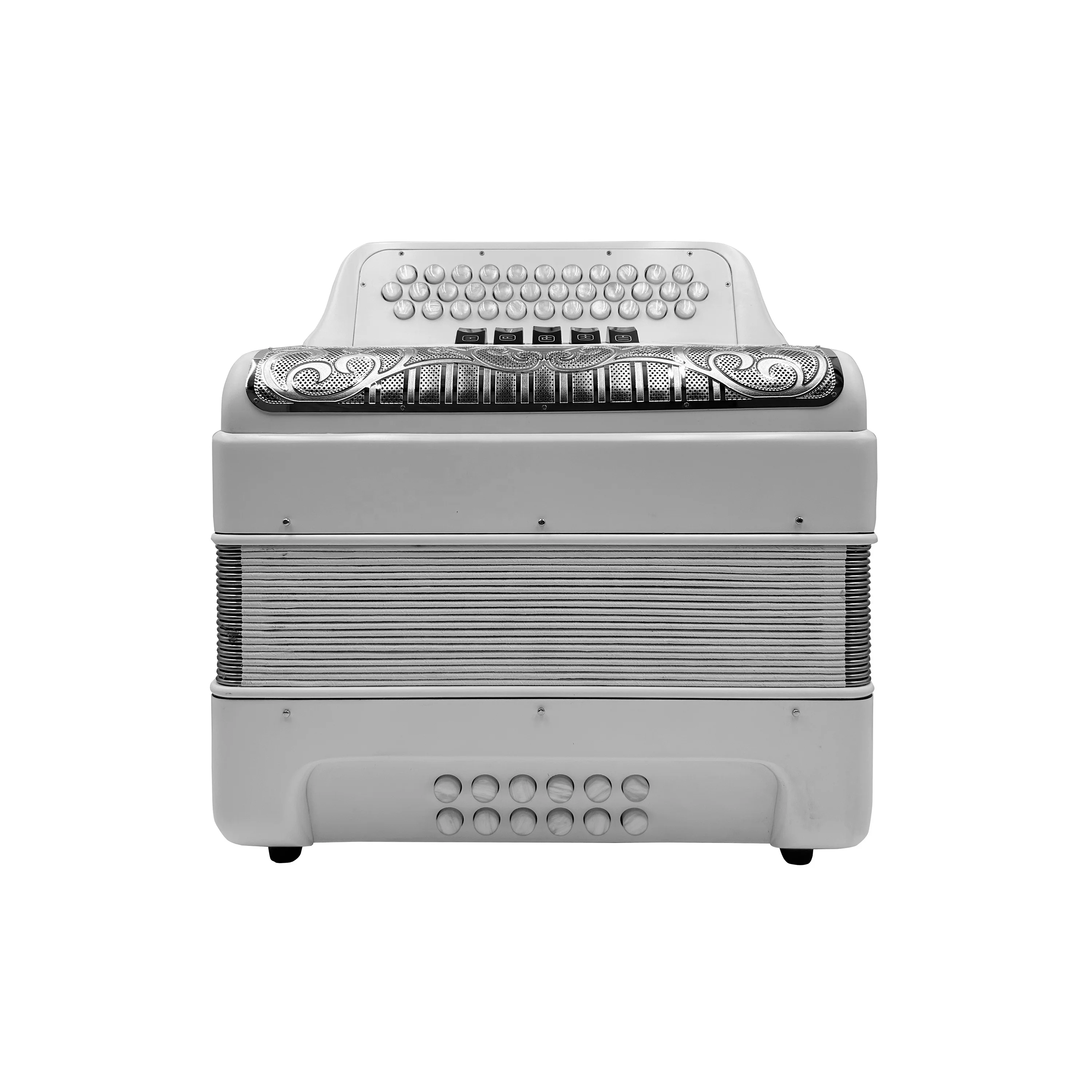 Professional Accordion Instrument 34 Buttons 12 Bass 5 Registers Matt White Body Silver Grill White Buttons JB3412D