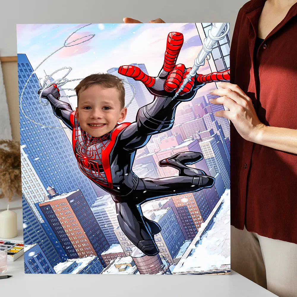 Miles Morales Kids Custom Portrait Canvas Poster For Room Decor Get Your Own Superhero Portrait Printing Picture Wall Art Gift