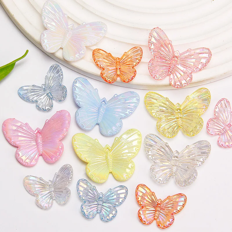 10pcs Shining Colorful Butterfly Simulated Cream Gum Accessories Guka Hairpin 3D Sticker Phone Case DIY Decorative