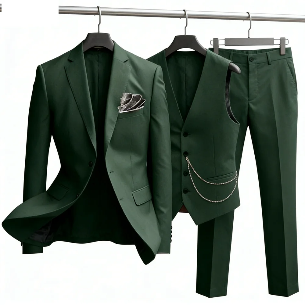 

Elegant Solid Suits For Men Slim Fit Fashion Design Groom Wedding Blazer Vest Pants Boyfriend Wear Party Prom Business Suits