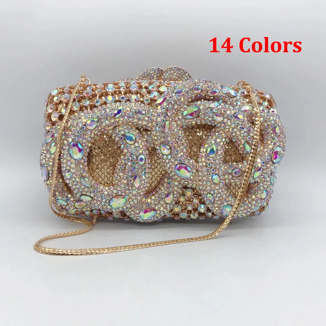 Luxury15 Colors Rhinestone Evening Diamond Women Clutch Bags Large Size Crystal Bag Fashion Lady Animal Gemstone Phone Purses