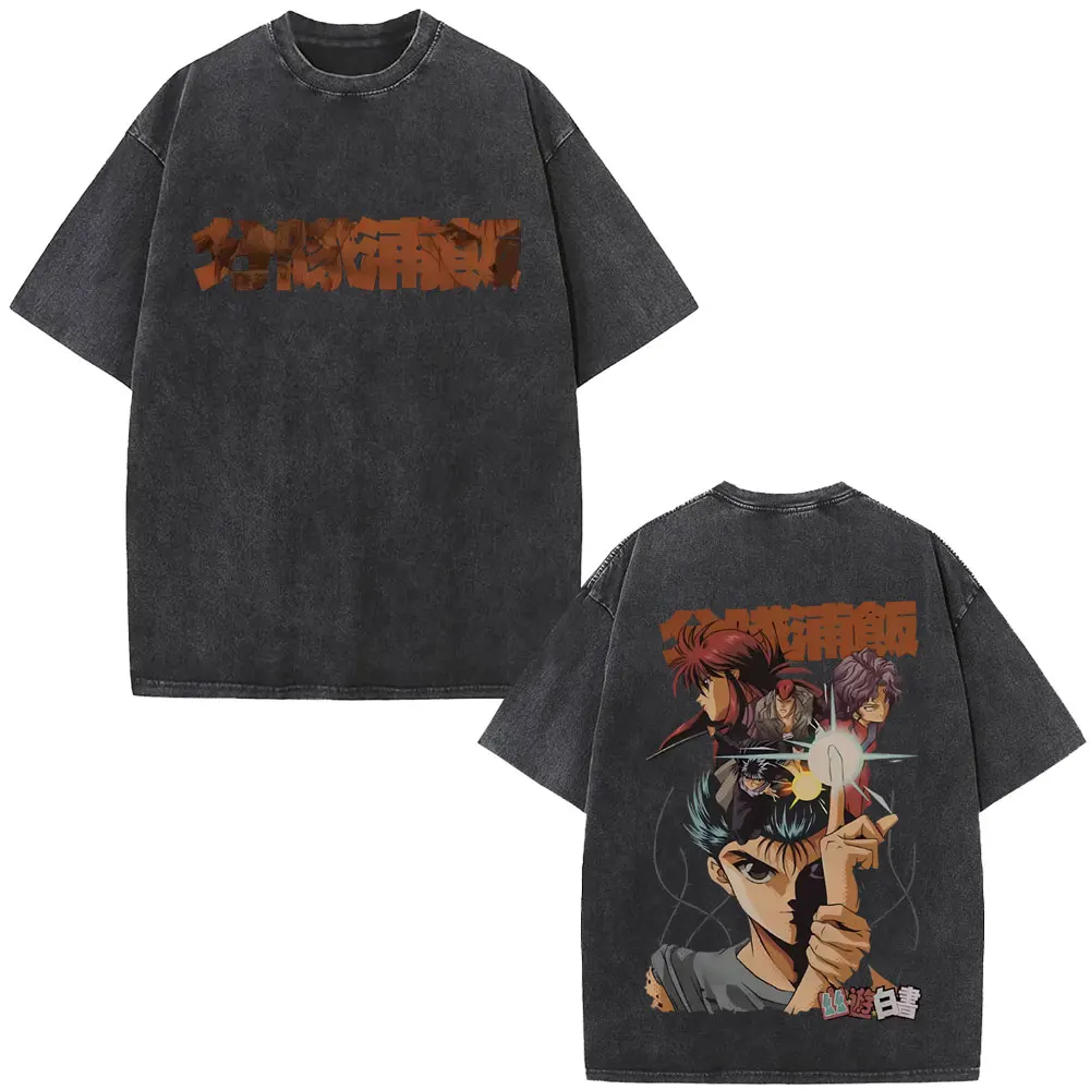 

Washed Vintage Anime YuYu Hakusho Urameshi Yuusuke Graphic T-shirts Men Women Fashion Casual Oversized T Shirts 90s Streetwear