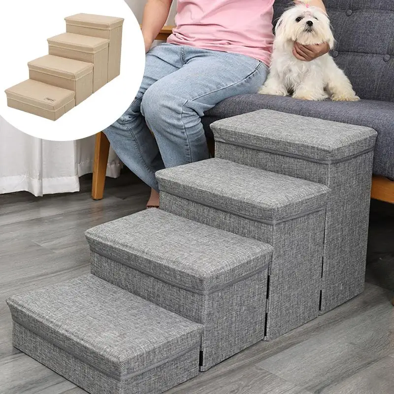 Pet Dog Stairs Creative Puppy Bed Stairs 4-Step Pet Stairs Non-Slip Dog Ramp With Storage Non-Irritating Foldable Indoor Dog