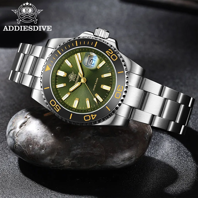ADDIESDIVE Stainless Steel Watch for Men Waterproof Watches Super Luminous Diving Waterproof Quartz Watches AD2510 Reloj Hombre
