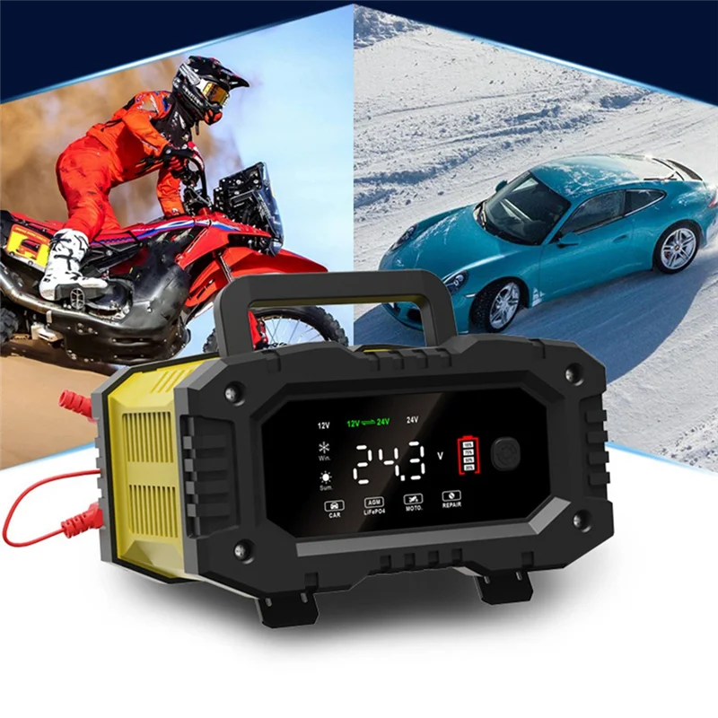 AB02 10A High Power Portable Car Motorcycle Battery Charger 12V24V For Battery Charging UK Plug