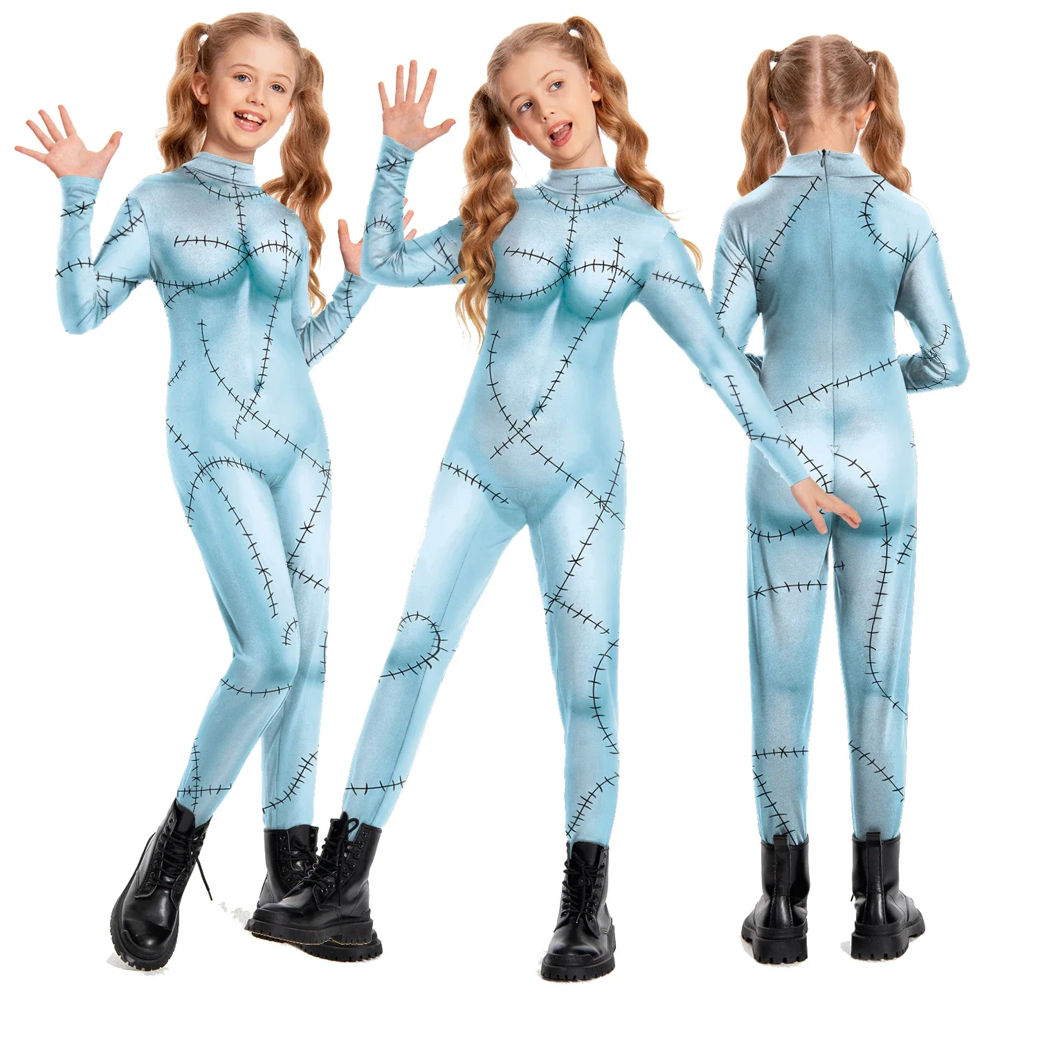 Enfant enfant Sally Halloween Costume fille Patchwork imprimé body fantaisie déguisement Costume carnaval fête Onesie vêtements Zentai Catsuit