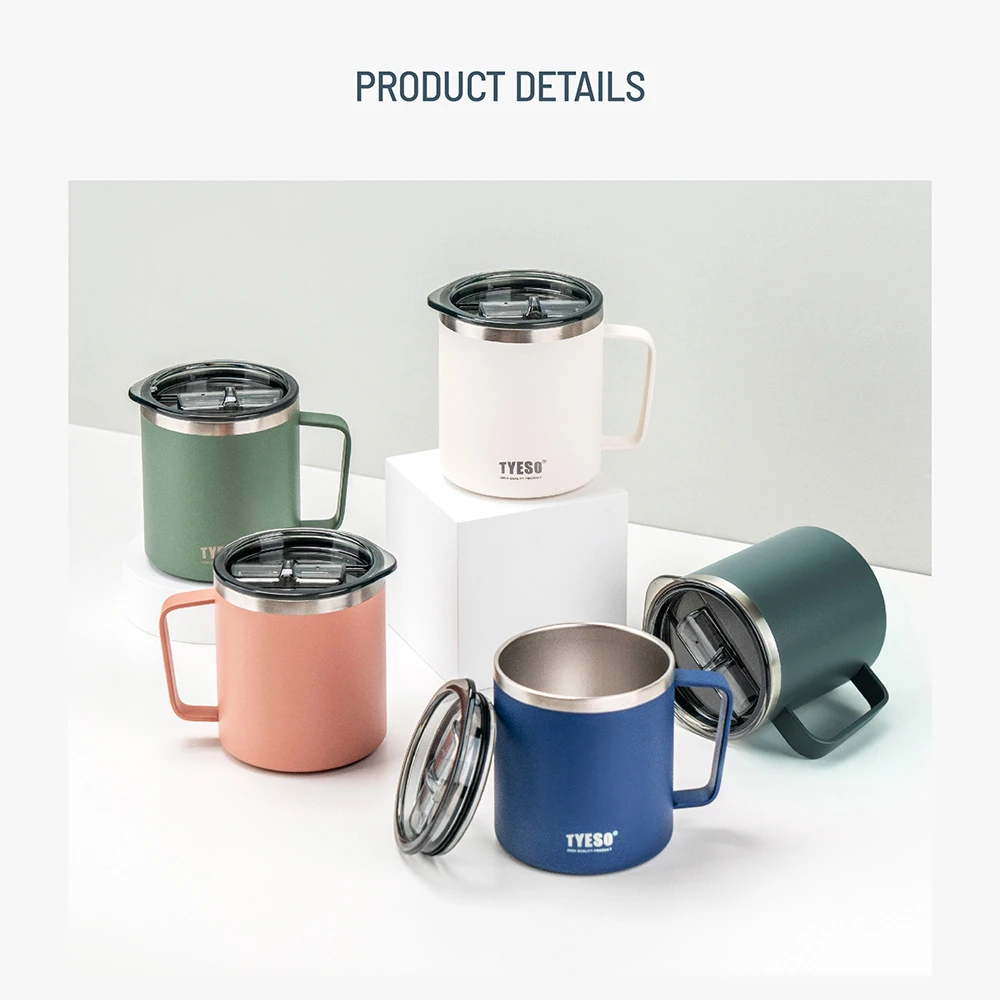 كوب قهوة مكتب أنيق من Tyeso 304 بغطاء مرئي من الفولاذ المقاوم للصدأ بتصميم بسيط مع مقبض كوب للجنسين للاستخدام اليومي #5