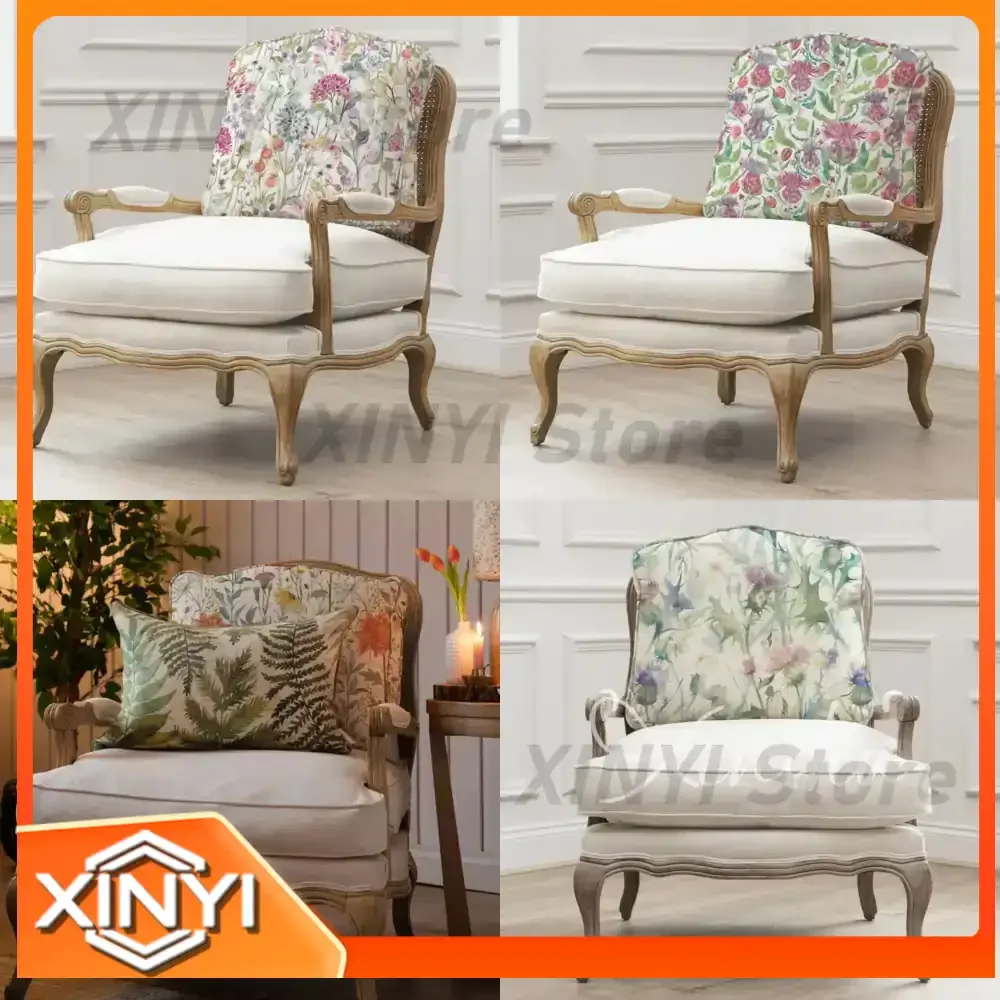 Rattan Sofa Chair for French Country Style Living Room Single Seating for American Retro Balcony Solid Wood Furniture