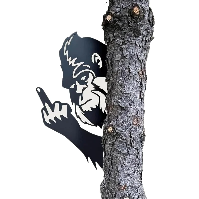 Metal Gorilla,Animal Decor Party Iron Art Outdoor Scene Decoration Yard, Garden, Farm Wooden Stump Insert Craft Metal Ironwork