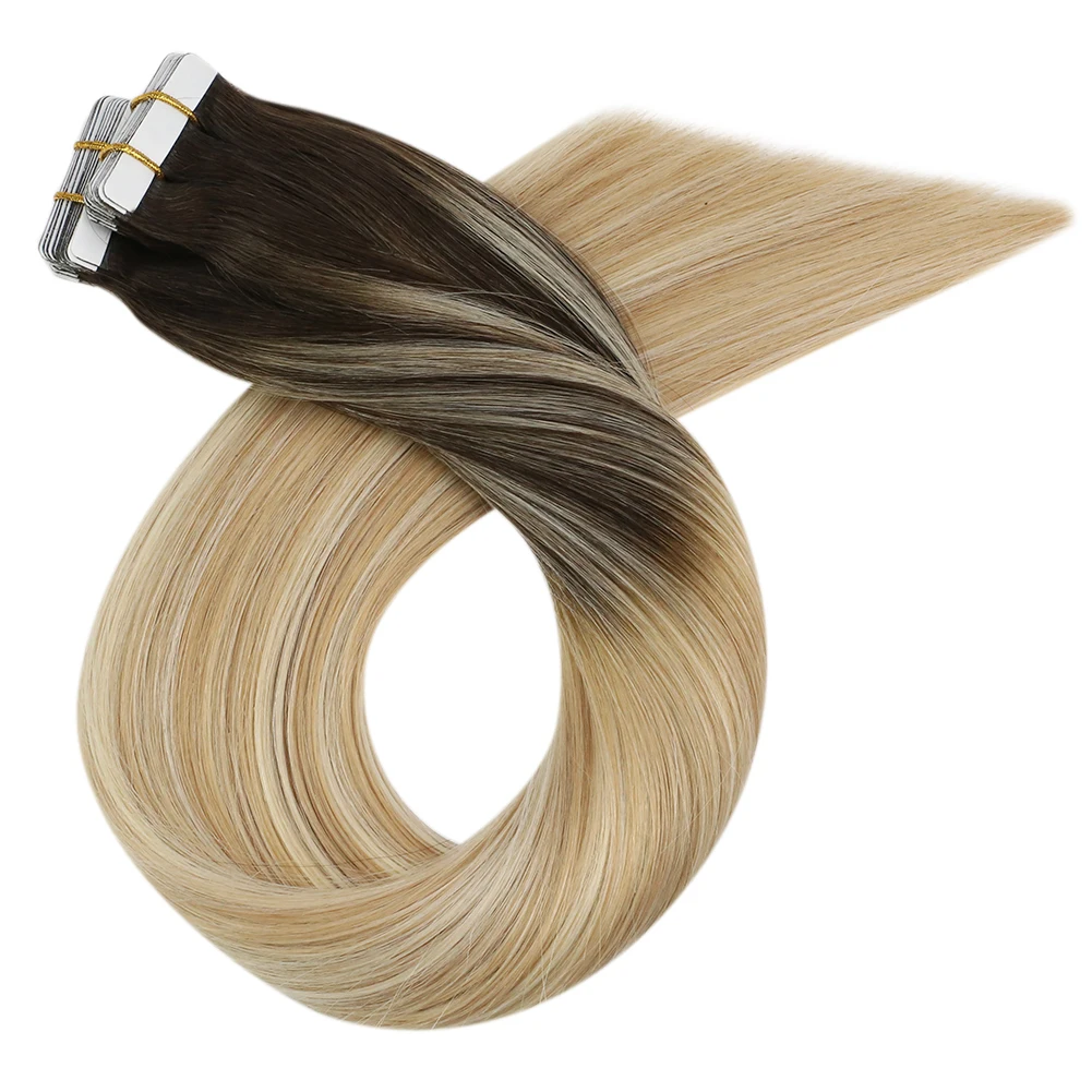 Moresoo Human Hair Extensions Tape In Onzichtbare Balayage Hair Extensions 50G Machine Remy Rechte Tape In Natuurlijke Steil Haar haarextensions echt haar