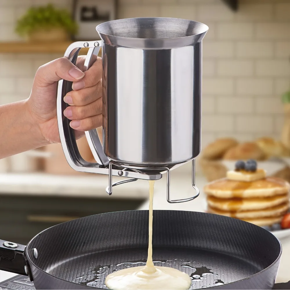 Stainless Steel Batter Dispenser 680ml Reusable Food Grade for Pancakes Waffles Cupcakes Easy Release Pourer Kitchen Tool