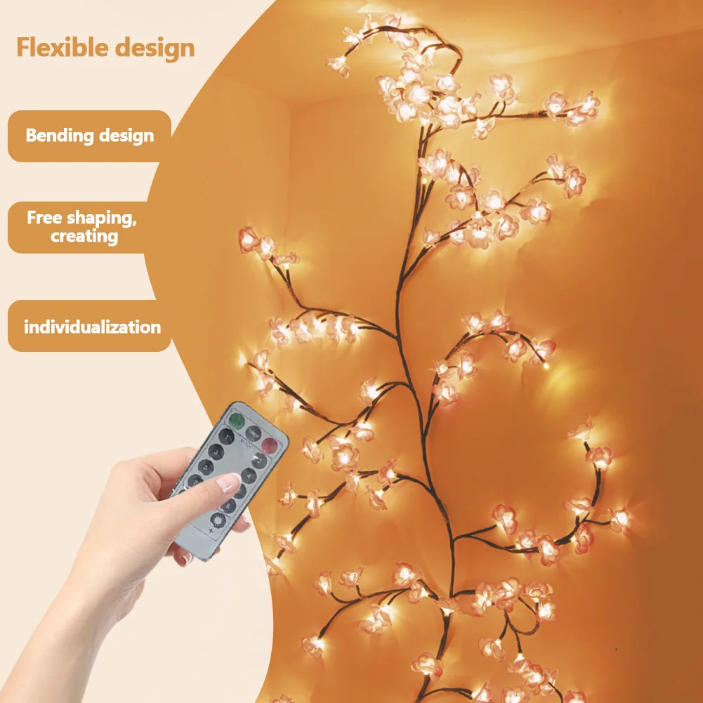 LED Cherry Blossom Branch Light With Remote Controller Artificial Sakura Flowers Blossom Fairy Lights for Indoor Wall Room Decor