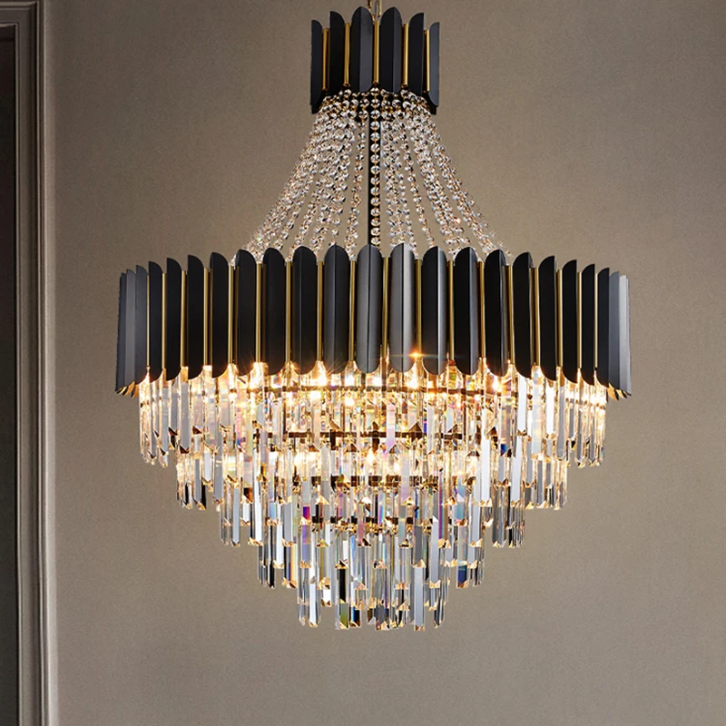 Home Deco Crystal Collection Led Black Gold Chandelier Lighting Lustre Hanging Lamp Suspension Luminaire Lampen For Dinning Room