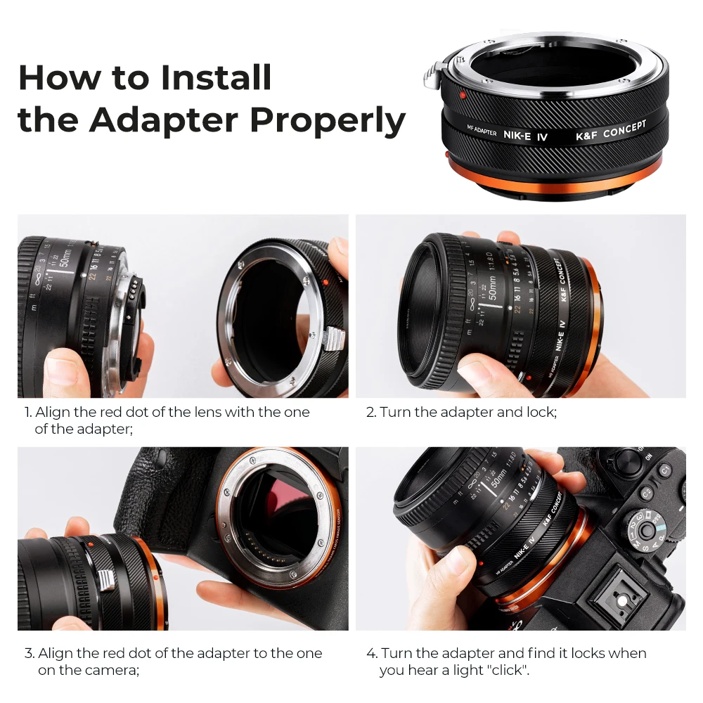 K&F Concept Lens Adapter for Nikon F AI Mount Lens to Sony E Camera a5000 a6000 a6400 A7C A7C2 A1 A9 A7S A7R2 A73 A7R4 A7R5