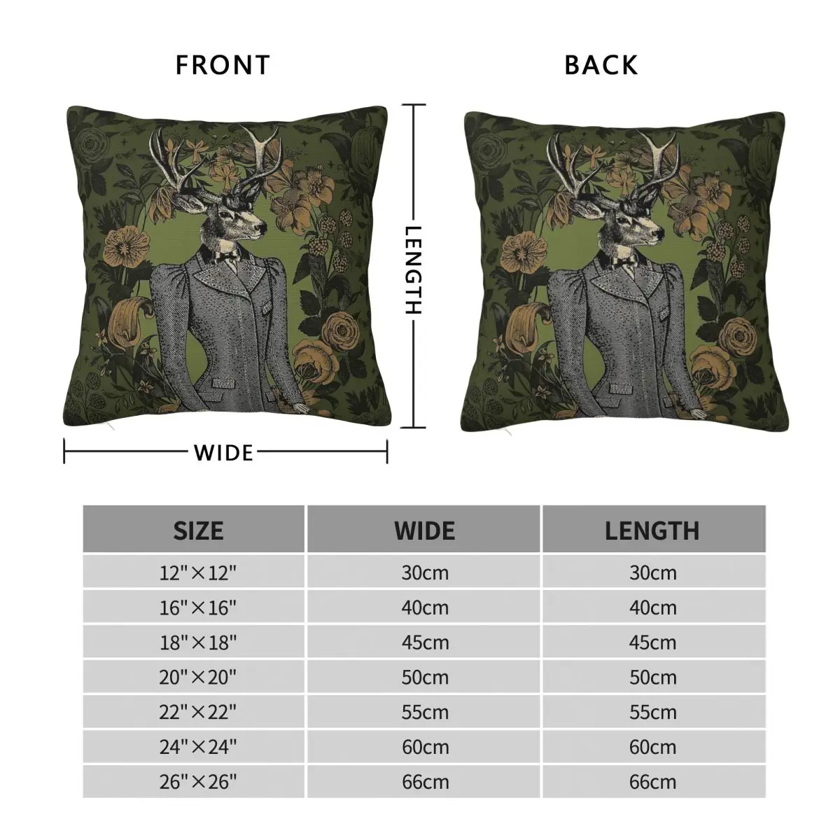 Victorian Stag Botanical Square Pillowcase Polyester Linen Velvet Pattern Zip Decorative Home Cushion Case 45x45