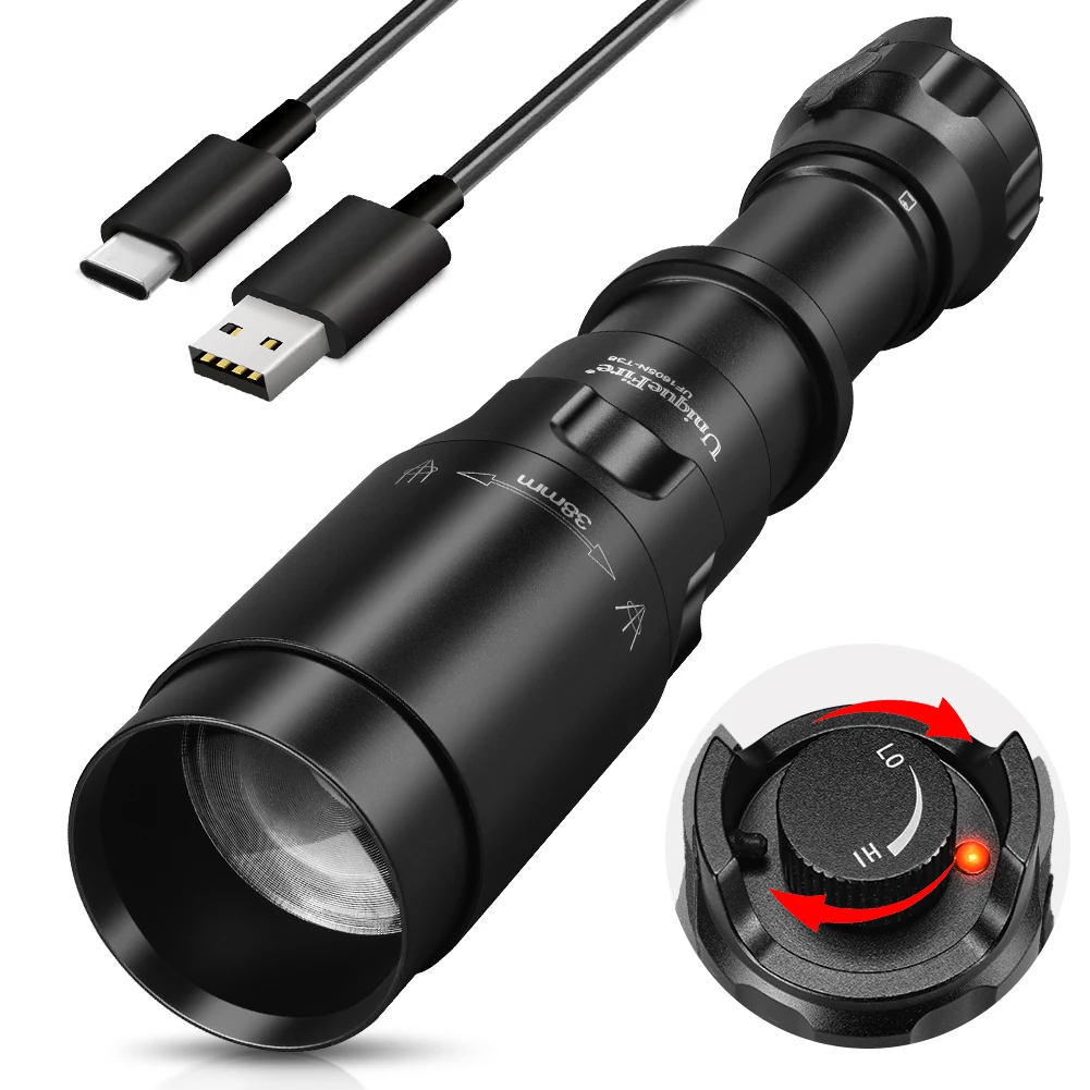 

UniqueFire 1605N T38 Fresnel Lens Vcsel940 850nm IR LED Flashlight Dimmer Swtich USB C Rechargeable 18650 Torch Max.1500 Meters