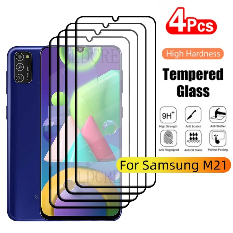 

4Pcs For Samsung M21 Glass Samsung Galaxy M21 Tempered Glass 9H Protective Full Cover Glue For Screen Protector Samsung M21 M 21
