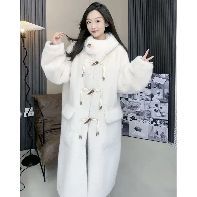 

2025 New Korean Thickened Mink Velvet Coat Women Winter Clothes Jacket Version Loose Imitation Rabbit Fur Plush Hooded Fur Coat