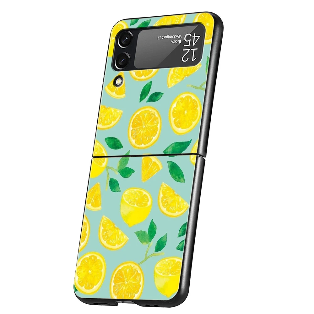 Mediterranean Lemon Hard PC Phone Case For Samsung Galaxy Z Flip 4 5 Black Cover For Galaxy Z Flip 3 Foldable Shockproof Cases