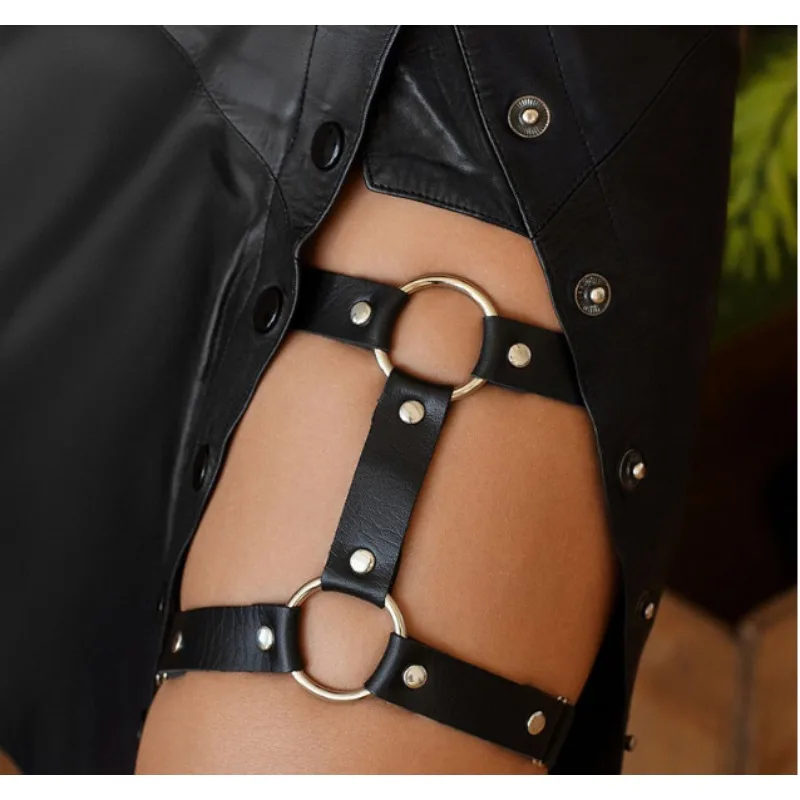 

Punk Hard Girl Leather Ring Leg Ring S-exy Double Strap Thigh Ring Garter Belt