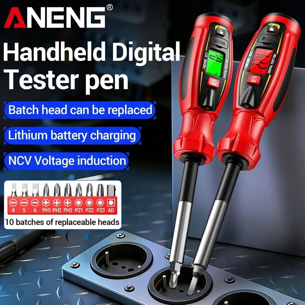 

Умный бесконтактный тестер напряжения ANENG B21 30~1000В с 10 сменными насадками, перезаряжаемый портативный инструмент для обнаружения неисправностей