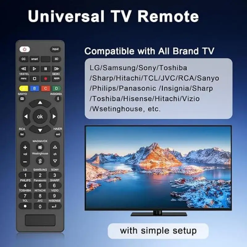 Universal TV Remote for L G, Samsung, TCL, Philips, Hisense, Sony, Panasonic,Toshiba and Other Brands LCD LED 3D HDTV Smart TV