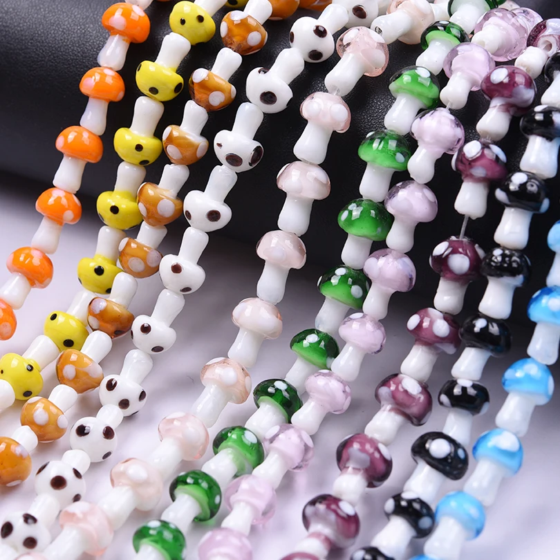 10pcs Small Mushroom Color Coloured Glaze Handwork Diy String Of Beads Scattered Bead Earring Jewelry Necklace Accessories