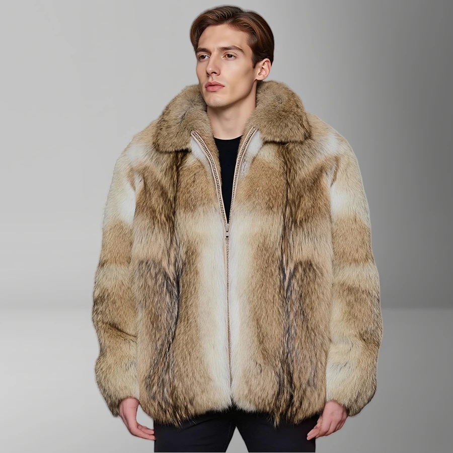 

Winter Natural Coyote Fur Coat Men's Real Fur Coat With Lapel Real Full Skin Coyote Fur Coats New Fashion Leather Fur Jacket